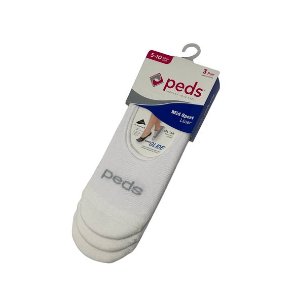 Peds 3 Pairs Mid Sport Liner Socks Womens 5-10 Gel Tab Nano Glide White NEW - Picture 1 of 5